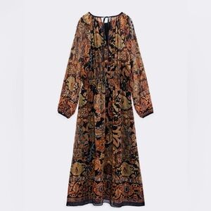 Zara multicolor chiffon printed midi dress long sleeve